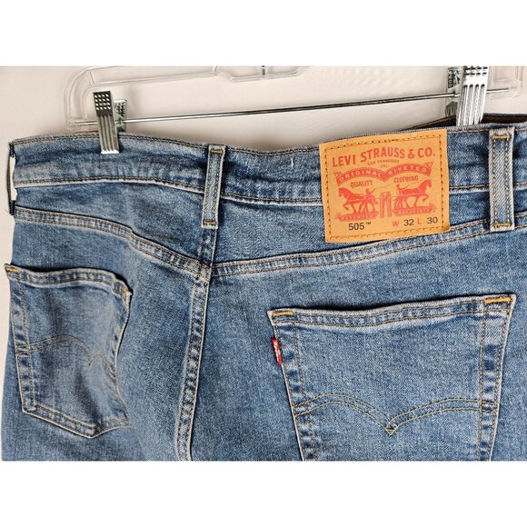 NWT Levis Mens 505 Regular Fit Stretch Jeans 32W X 30L Blue Denim Straight Leg - Picture 4 of 12